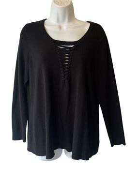 Torrid lightweight lace up sweater 2X Black Long sleeves Womens Pullover